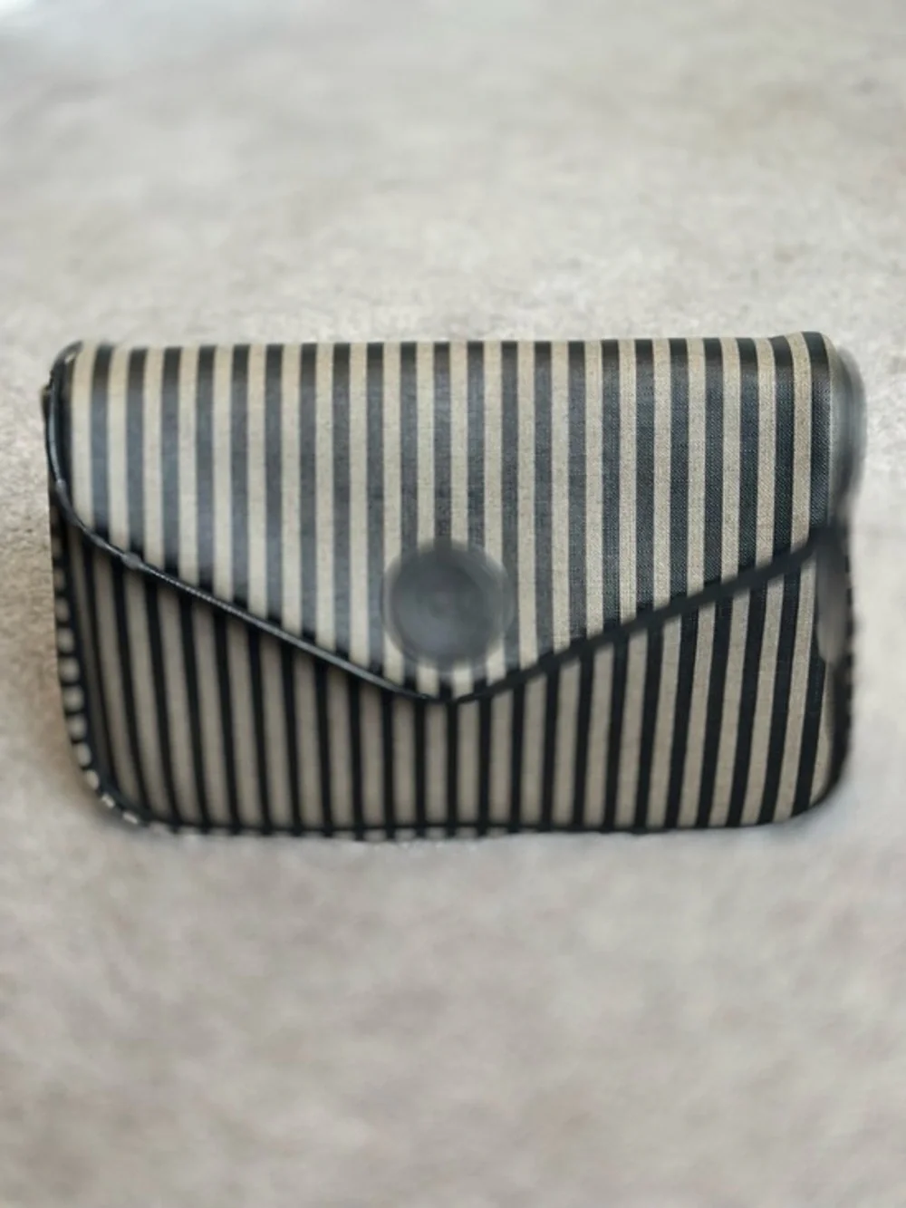 Oscar de la Renta Black and Cream Striped Clutch Makeup Bag